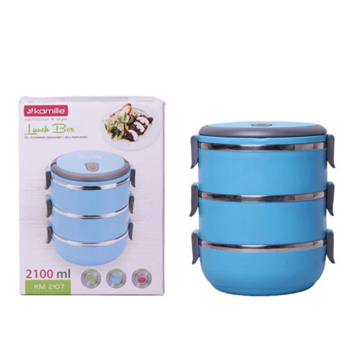 Ланч бокс тройной 2100мл 16.5*15*20см (пластиковый корпус, внутрен. емкости из нерж. стали;) 2107 /KAMILLE/