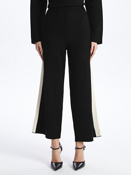 Beli Lastikli ?izgili Kad?n Triko Pantolon