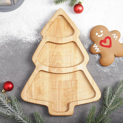 Менажница новогодняя Доляна «Ёлка», 3 секции, 30×20×1.8 см, пропитана маслом, дерево берёза