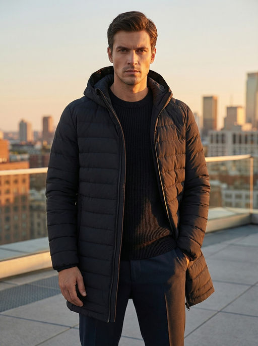 Куртка мужская удлинённая стёганая с капюшоном и графеновой подкладкой утеплитель тинсулейт - Valianly фото 19