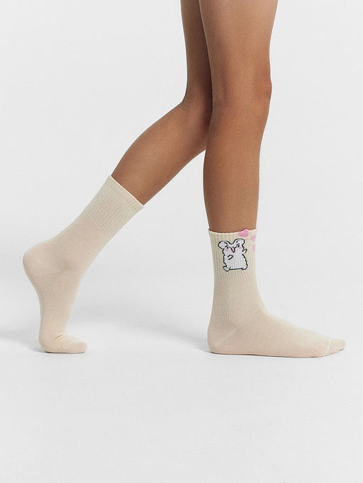 Цена за 5 пар! Носки детские бежевые с рисунком в виде мышки