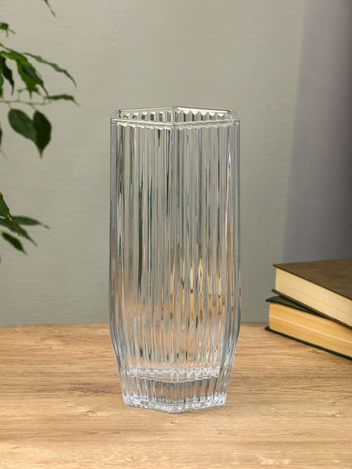 Ваза для цветов «Эдисон», линии, 28×13.5 см, стекло, прозрачная