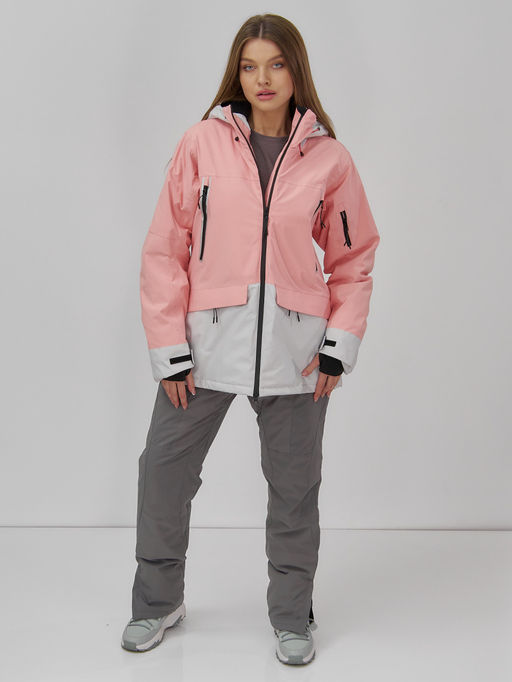 Горнолыжная куртка женская зимняя персикового цвета 7077P - Chunmai фото 6