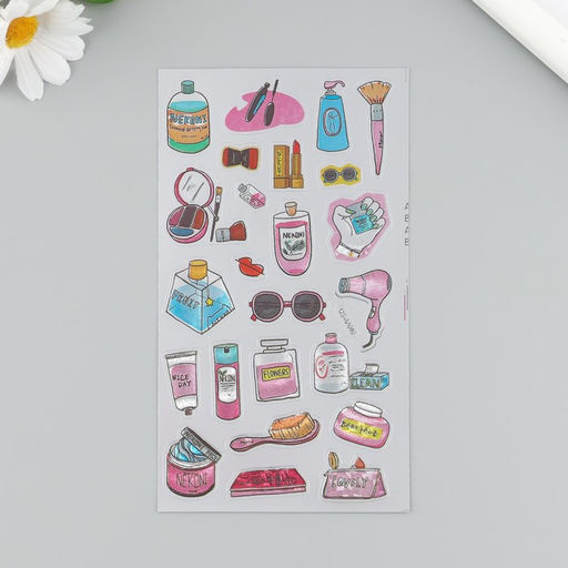 Цена за 3 шт. Наклейка пластик "Косметика/Учебный процесс" МИКС 9,5х17,5 см