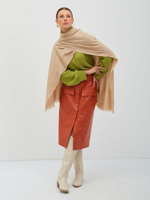 в составе шерсть Большой, мягкий, теплый двусторонний однотонный меланжевый палантин - Tantino фото 2