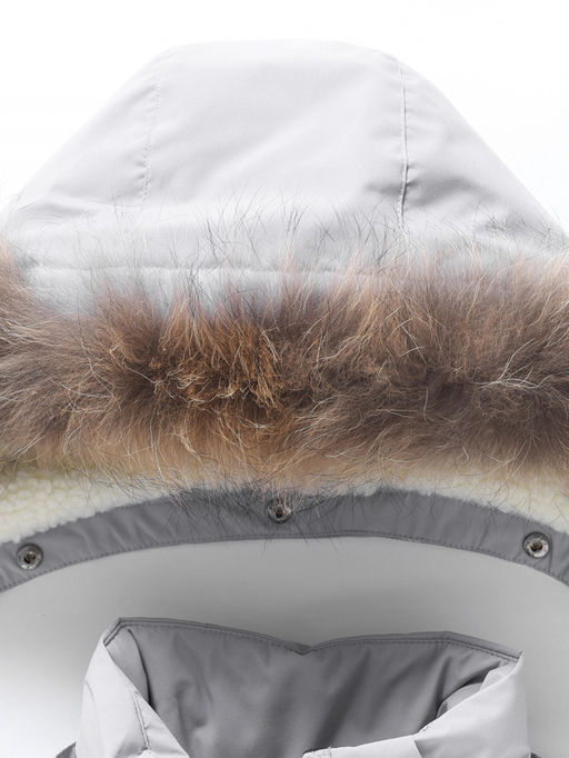 Парка зимняя подростковая для девочки с капюшоном и мехом серого цвета 9532Sr