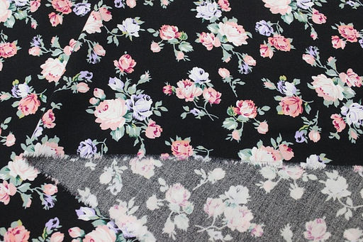 Штапель Премиум Винтажные букетики из роз на черном, 1.45м, вискоза-100%, 110гр/м.кв - Купава фото 3