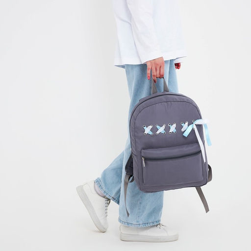 Рюкзак текстильный с лентами, 38х29х11 см, 38 х серый серый, отдел на молнии, цвет красный - Nazamok фото 4