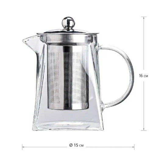 Чайник Квадро, квадратное дно, стекло 850 мл  - BESTCOFFEE фото 3