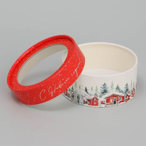 Коробка новогодняя для макарун тубус с окном «С Новым годом», 12×12×5 см