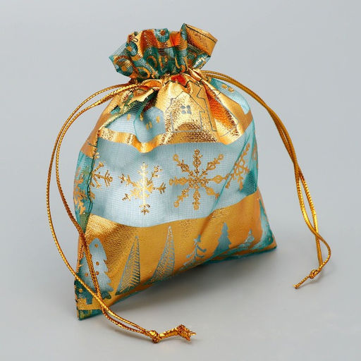 Цена за 20 шт. Мешочек подарочный органза Золотые снежинки, 10 х 12 см +/- 1.5 см - Дарите счастье фото 2