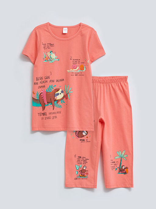 Bisiklet Yaka Bask?l? K?sa Kollu K?z ?ocuk Pijama Tak?m? - Waikiki фото 3