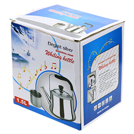 "Сосново" Чайник из нержавеющей стали 1,5л, д15см h16,5см, с ситечком, со встроенным в крышку свистком, подвижная бакелитовая ручка, цветная коробка (Китай)