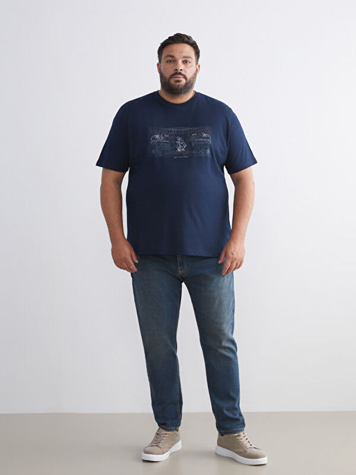 B?y?k Beden Bask?l? Penye Erkek Ti??rt