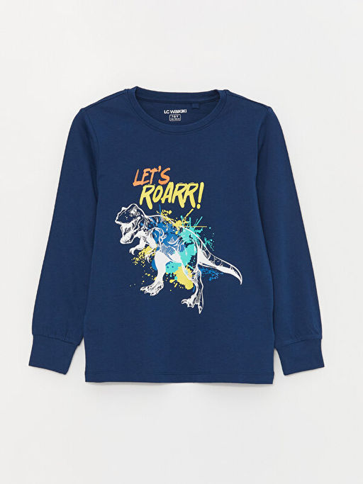 Bisiklet Yaka Bask?l? Uzun Kollu Erkek ?ocuk Pijama Tak?m?