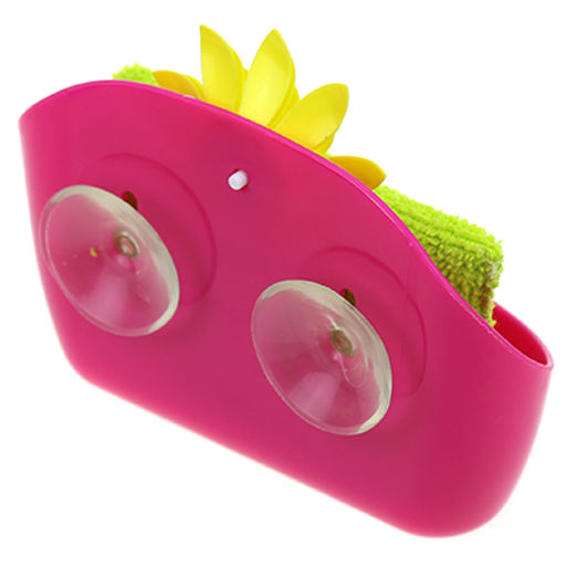 "Ромашка" Подставка для губок пластмассовая настенная на присосках, 15,5х7х11см, с губкой 12,5х9х2см, цвета в ассортименте: фуксия; оранжевый (Китай)