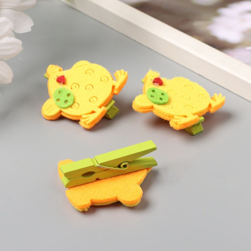 Декор для творчества дерево фетр «Прищепка. Курочка с яйцом», набор 3 шт., 1.8×3.8×4.8 см, МИКС