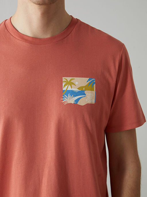 Bisiklet Yaka K?sa Kollu Bask?l? Penye Erkek Ti??rt