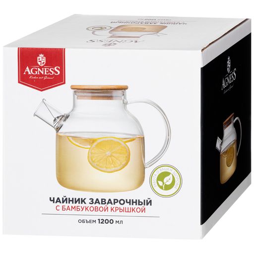 ЧАЙНИК ЗАВАРОЧНЫЙ 1200 МЛ. С БАМБУКОВОЙ КРЫШКОЙ - Agness фото 2