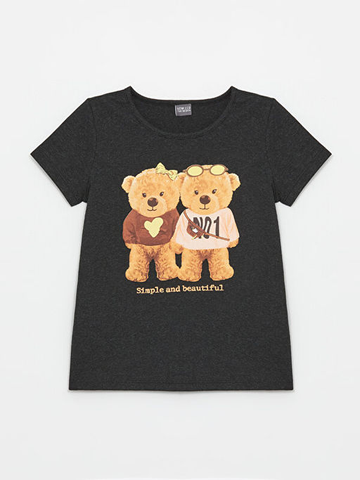 Bisiklet Yaka Bask?l? K?sa Kollu K?z ?ocuk Ti??rt