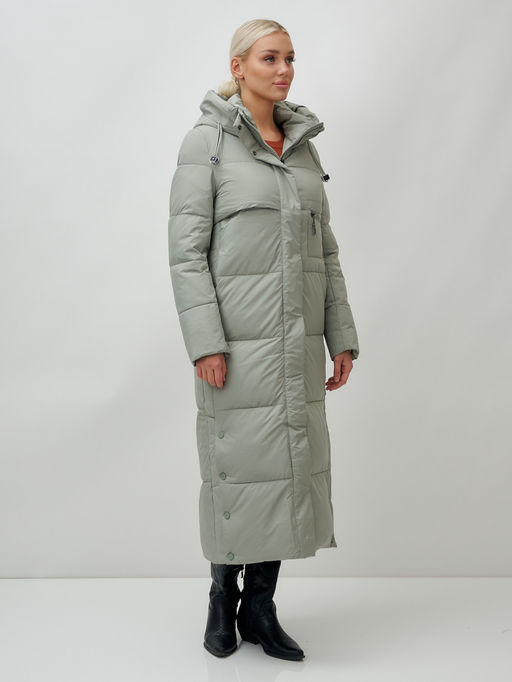 Пальто утепленное стеганное зимнее с капюшоном женское зеленого цвета 9611Z - Mtforce фото 12