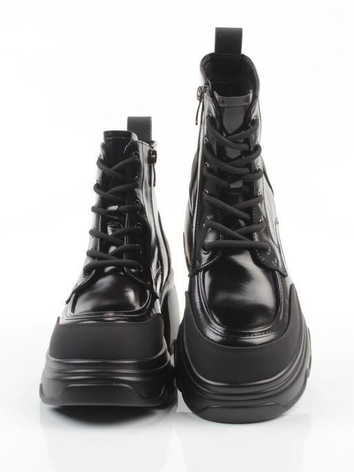01-F591-1 BLACK Ботинки демисезонные женские (натуральная кожа, искусственная кожа)