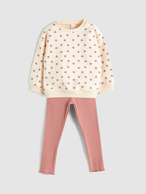 Puantiyeli K?z Bebek Sweatshirt ve Tayt