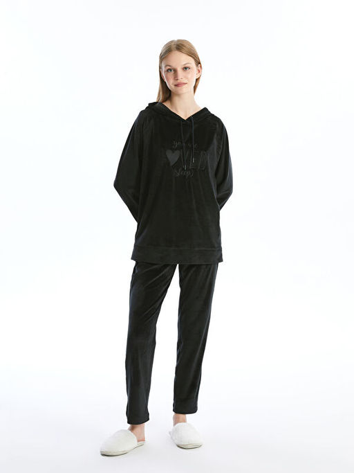 Beli Lastikli D?z Kadife Kad?n Pijama Alt