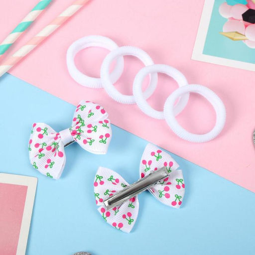 Цена за 6 шт. Набор для волос «Лада», 4 резинки, 2 зажима, вишенки, белый