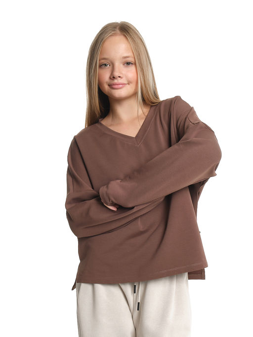 Свитшот для девочки однотонный 22-7699 шоколад - Mini maxi фото 6