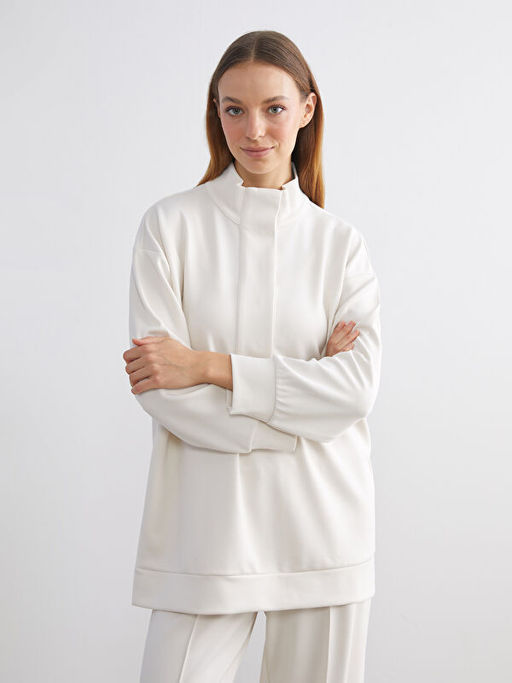 Dik Yaka Oversize Kad?n Sweatshirt Tunik
