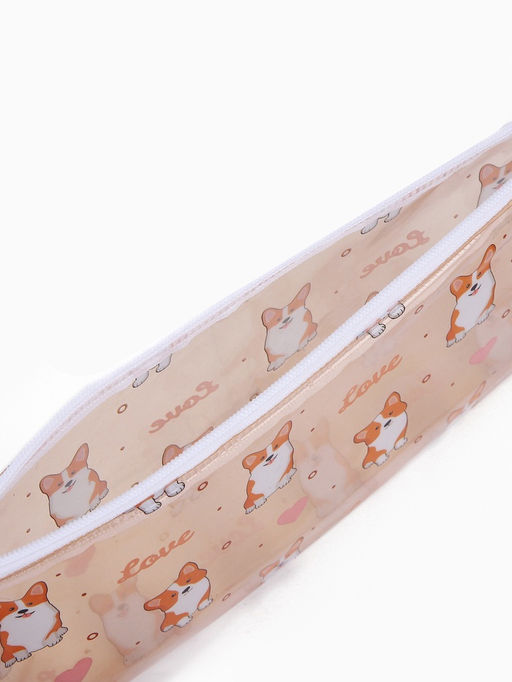 Цена за 3 шт. Косметичка-пенал на молнии, с рисунком Корги, бежевая - Simaland фото 3