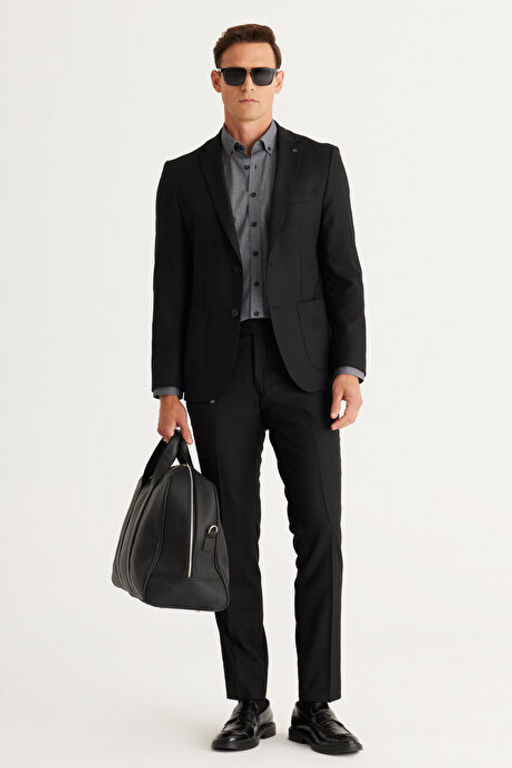 Ekstra Slim Fit Dar Kesim Mono Yaka Y_nl_ Siyah Tak_m Elbise 4A3024100016SYH