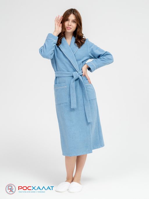 Женский махровый халат с кантом голубой МЗ-32 (62)