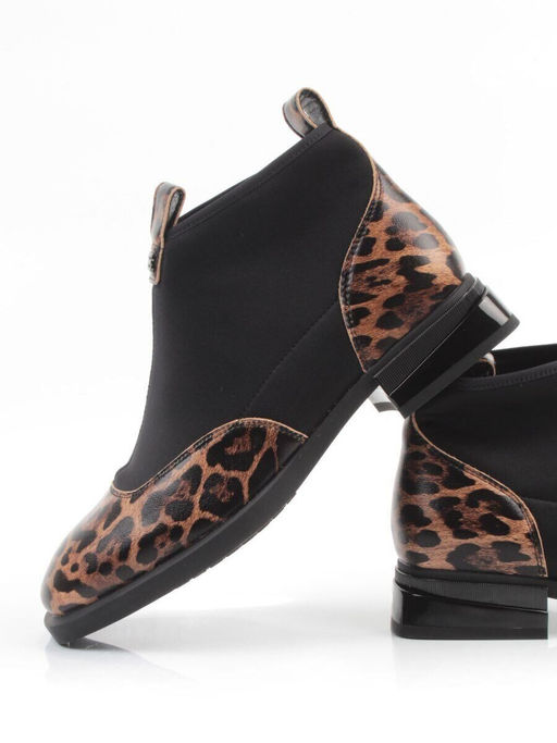 01-B44B-81PC BROWN/LEOPARD Ботинки демисезонные женские (натуральная кожа, текстиль, байка)