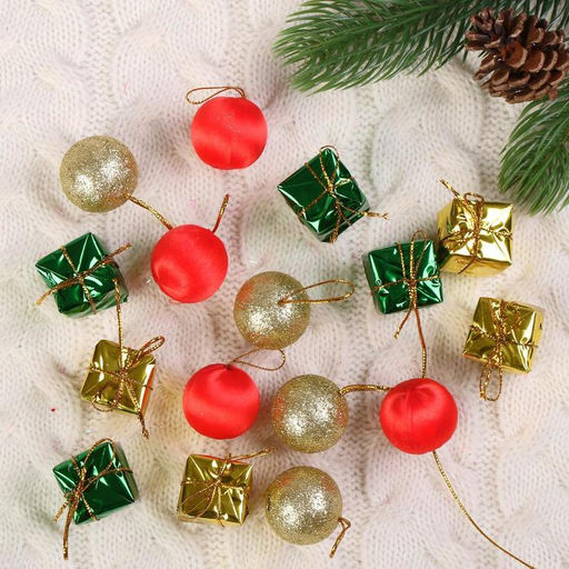 Цена за 2 шт. Ёлочные игрушки Сочельник, набор 16 шт. (8 подарков,8 шариков), МИКС - Зимнее волшебство фото 2