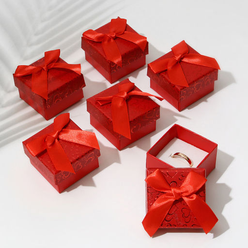 Цена за 6 шт. Коробочка подарочная под кольцо/серьги Блестящие сердца, 5?5 (размер полезной части 4.5?4.5 см), красная, вставка белая - Simaland фото 2