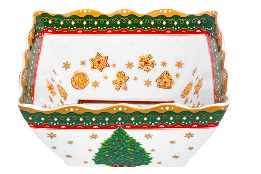 Салатник 1 л 16*16*8 см Новогодняя елка зеленый узор, квадрат глубокий, фарфор NEW BONE CHINA - Elan gallery фото 8
