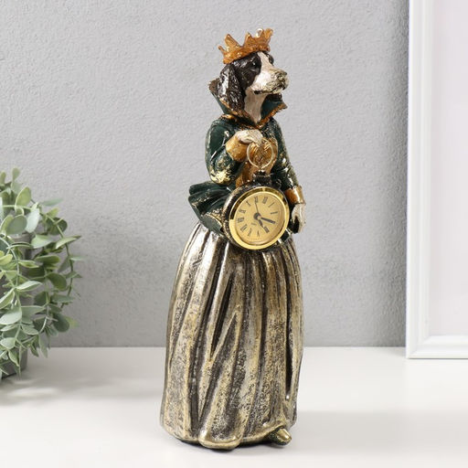 Фигурка-часы настольные полистоун «Спаниэль в короне платье», 12×11×32 см