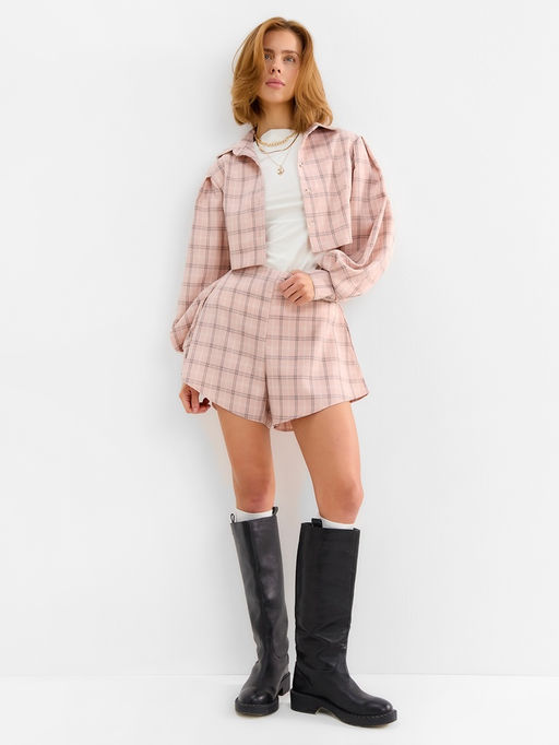 Костюм женский (блузка, шорты) MINAKU: Casual Collection, розовая клетка, размер 48