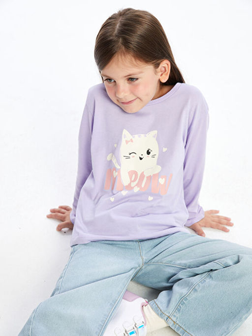 Bisiklet Yaka Uzun Kollu Bask?l? K?z Bebek Ti??rt - Waikiki фото 3