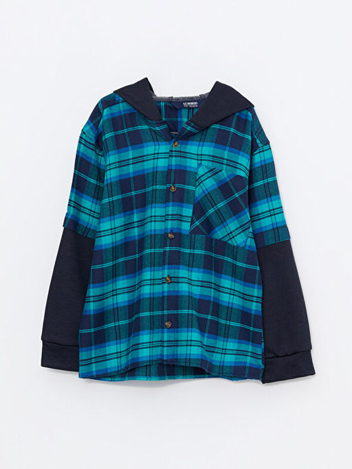 Kap??onlu Ekose Uzun Kollu Gabardin Erkek ?ocuk G?mlek