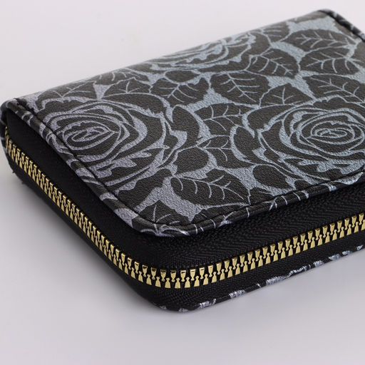 Кошелёк женский на молнии 11?2.5?9 см, с цветочным принтом, чёрный