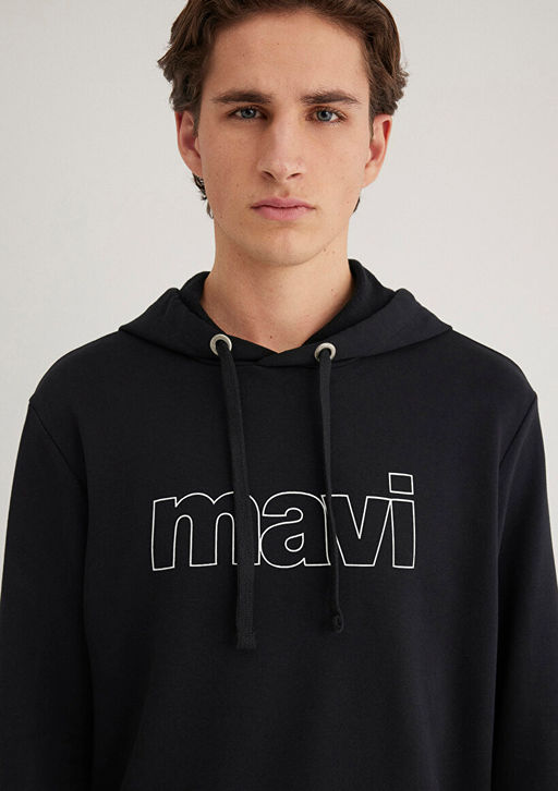 Mavi Logo Baskl Kaponlu Siyah Sweatshirt  фото 14