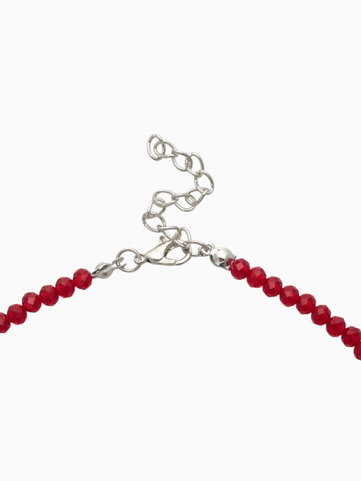 Чокер из бисера «Хрусталь» сердце, красный в серебре, 36 см + 5 см доп, цепочка