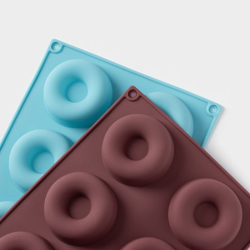 Форма для выпечки Доляна «Сладости. Пончики», 29×17 см, 8 ячеек (d=6 см), силикон, МИКС