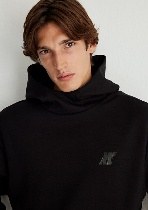 Kapusonlu Siyah Sweatshirt - Mavi фото 5