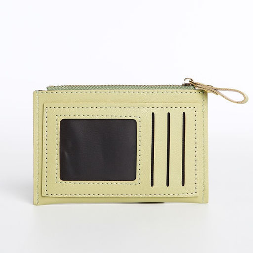 Картхолдер с монетницей на молнии, на 3 карты, с окошком, светло-зелёный