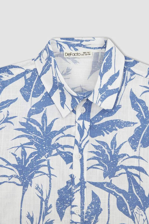 Льняная рубашка с длинным рукавом с рисунком для мальчика - Defacto фото 8