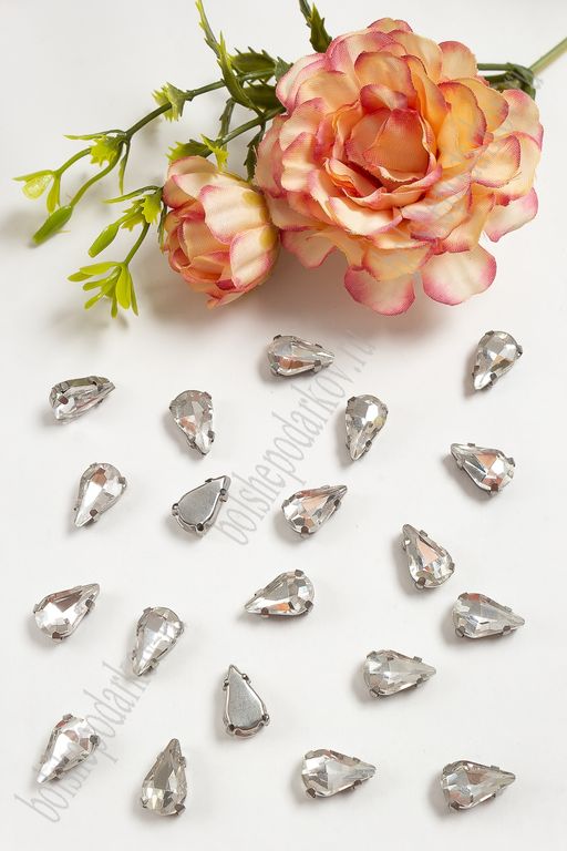 Стразы пришивные 13 мм "Капелька" (20 шт) SF-3709, серебро №1